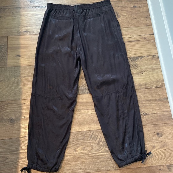 Anthropolie Black Satin Flower Embossed Pants - Picture 5 of 10